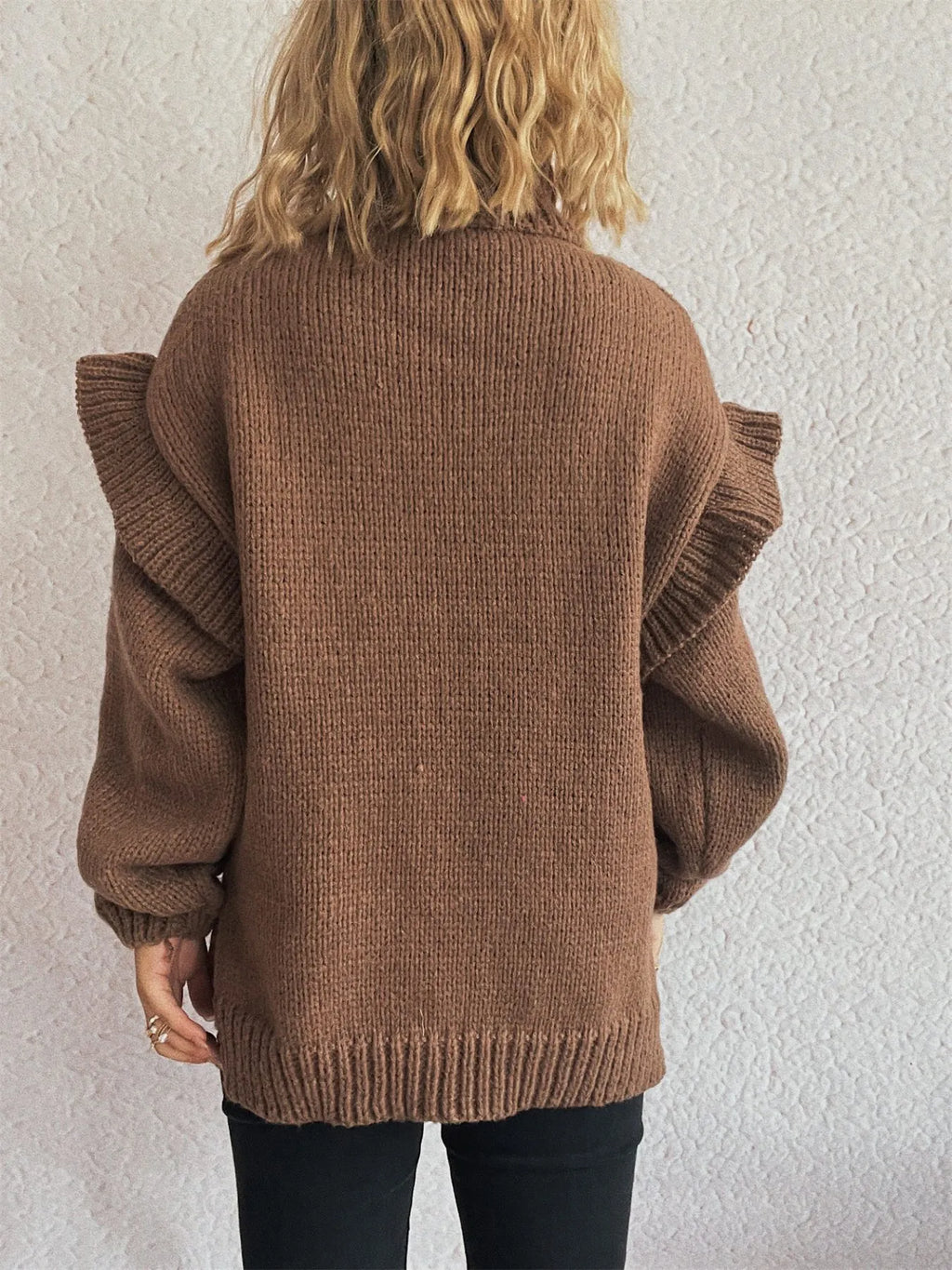 Ruffled Turtleneck Long Sleeve Sweater