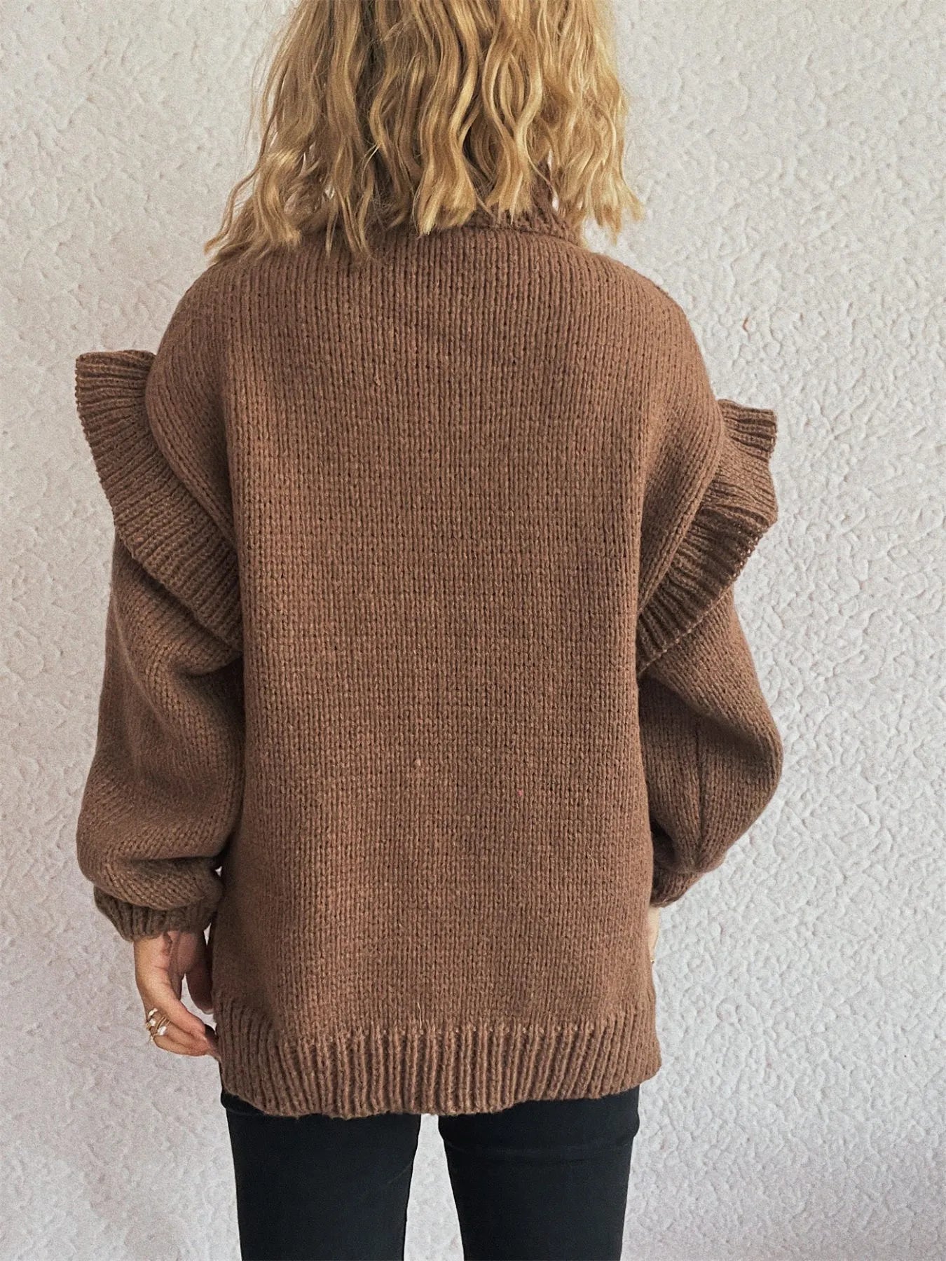 Ruffled Turtleneck Long Sleeve Sweater