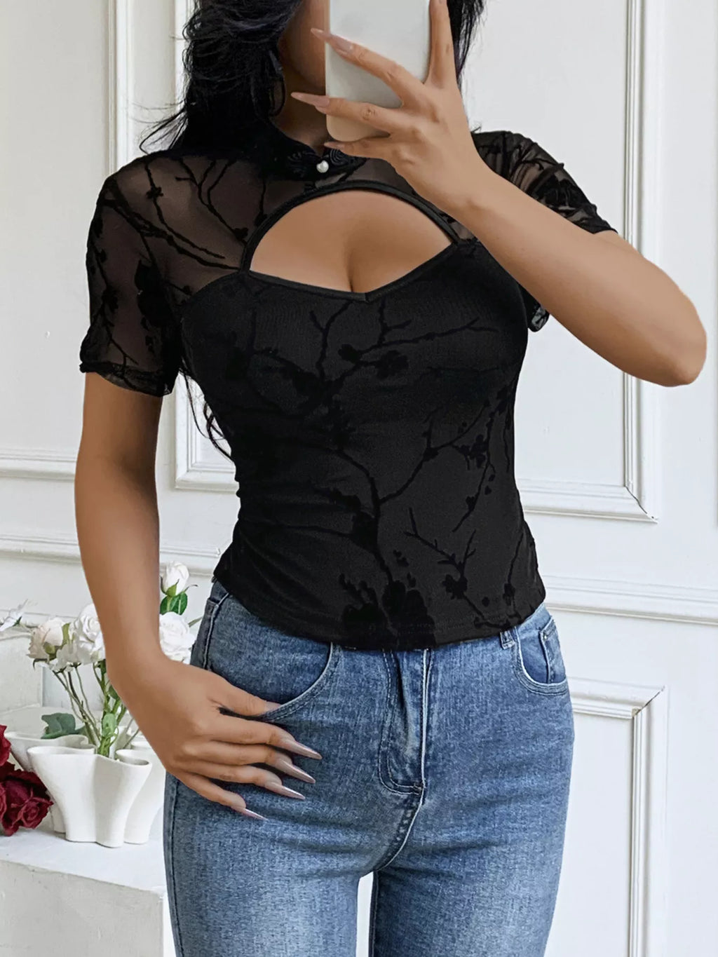 Cutout Front Short Sleeve Top
