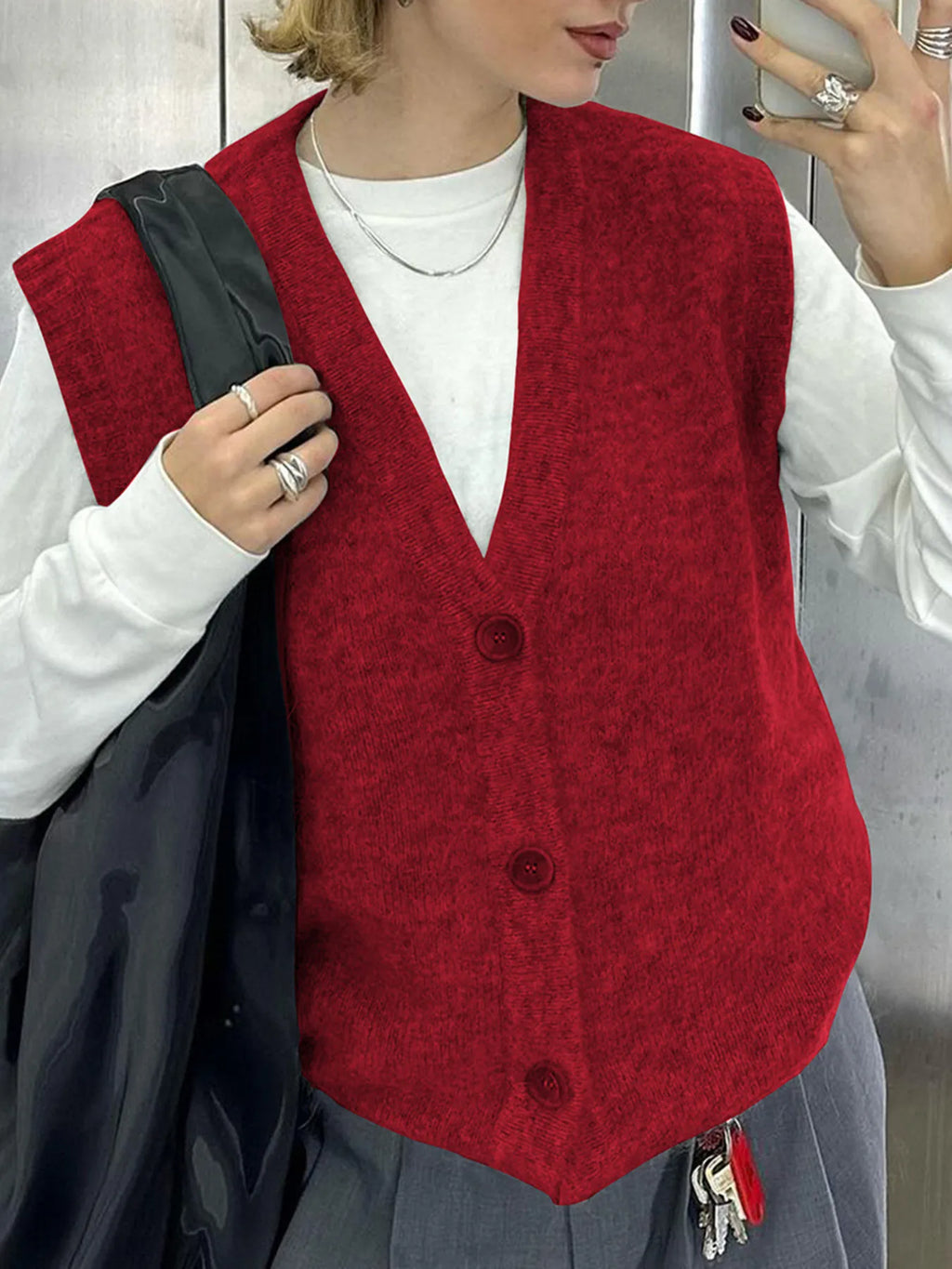 Button-Front Sweater Vest