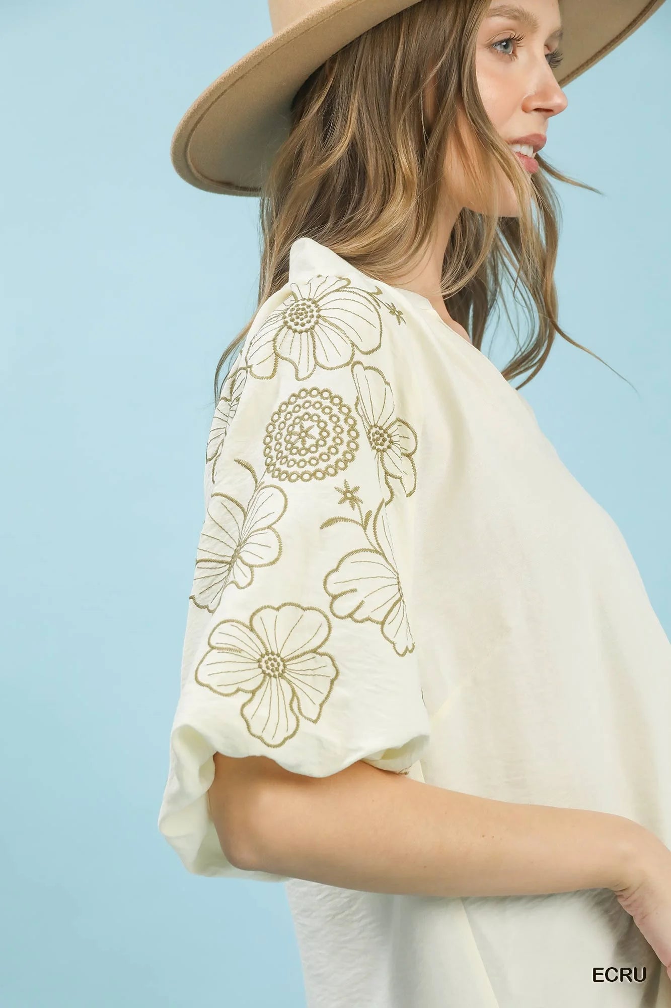Umgee Embroidered Sleeve V-Neck Boho Blouse