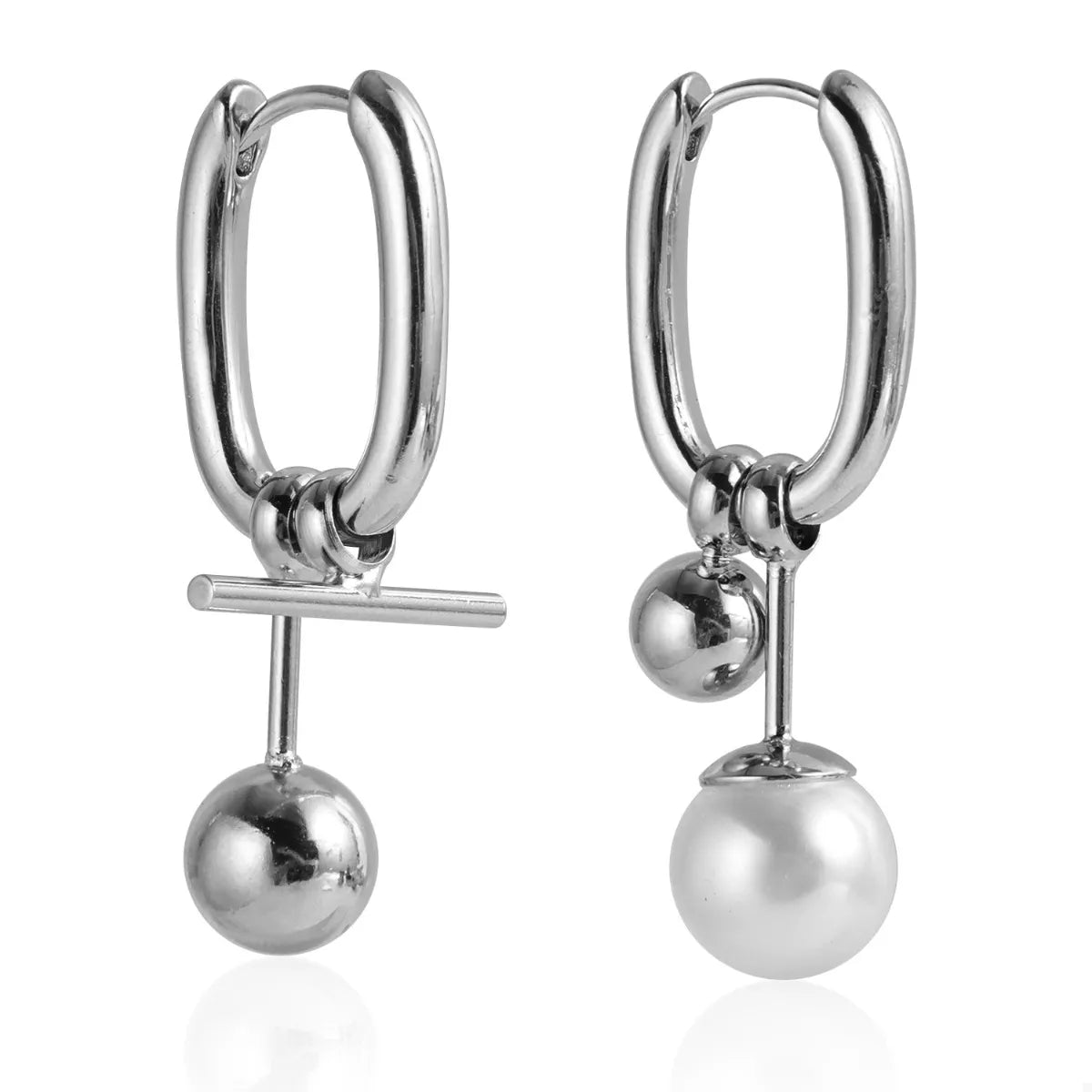 Asymmetrical Pearl Drop Hoop Earrings