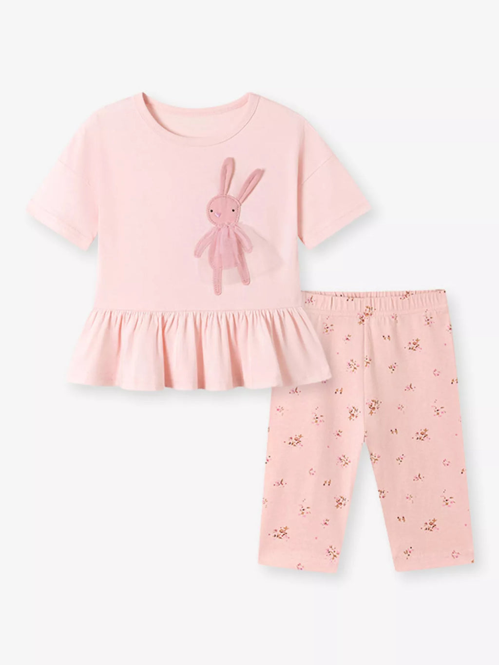 Children's Bunny Applique Peplum Top & Floral Print Leggings Set