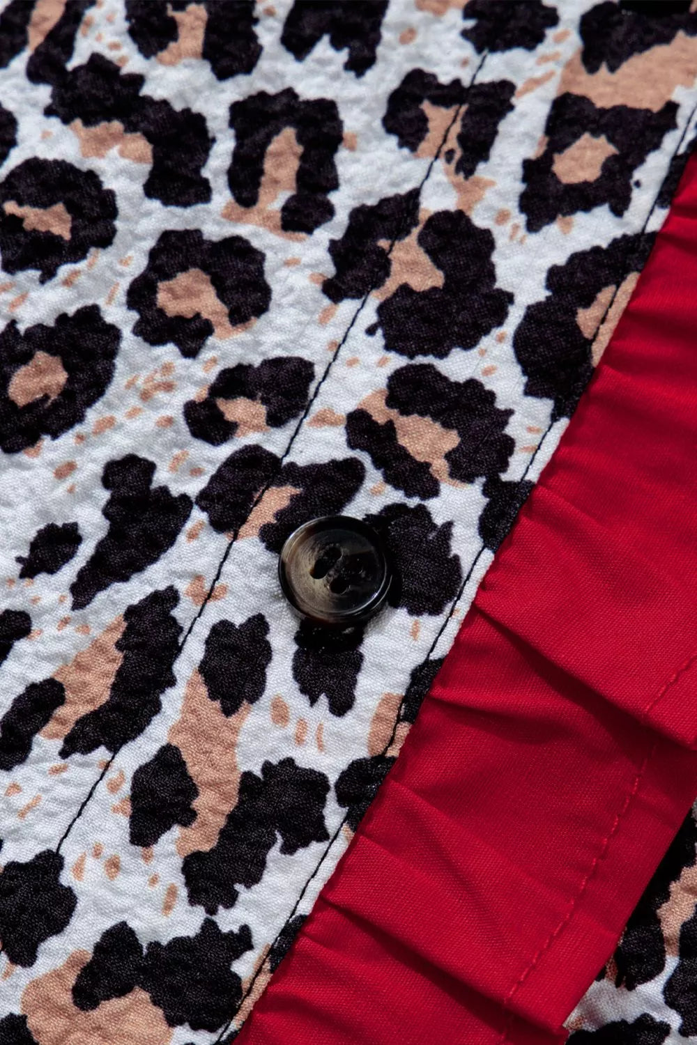 Contrast Frilled V Neck Trimmed Leopard Shirt