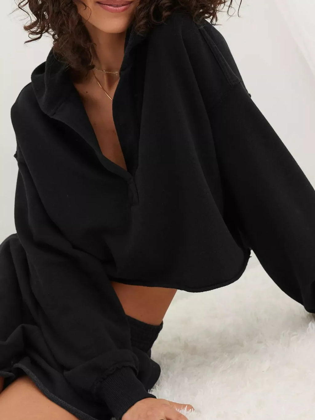 Exposed Seam Dropped Shoulder Hoodie