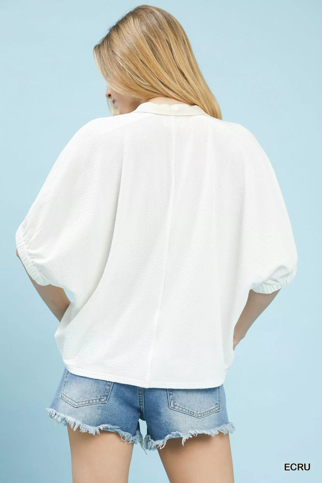Umgee Contrast Collar V-Neck Top