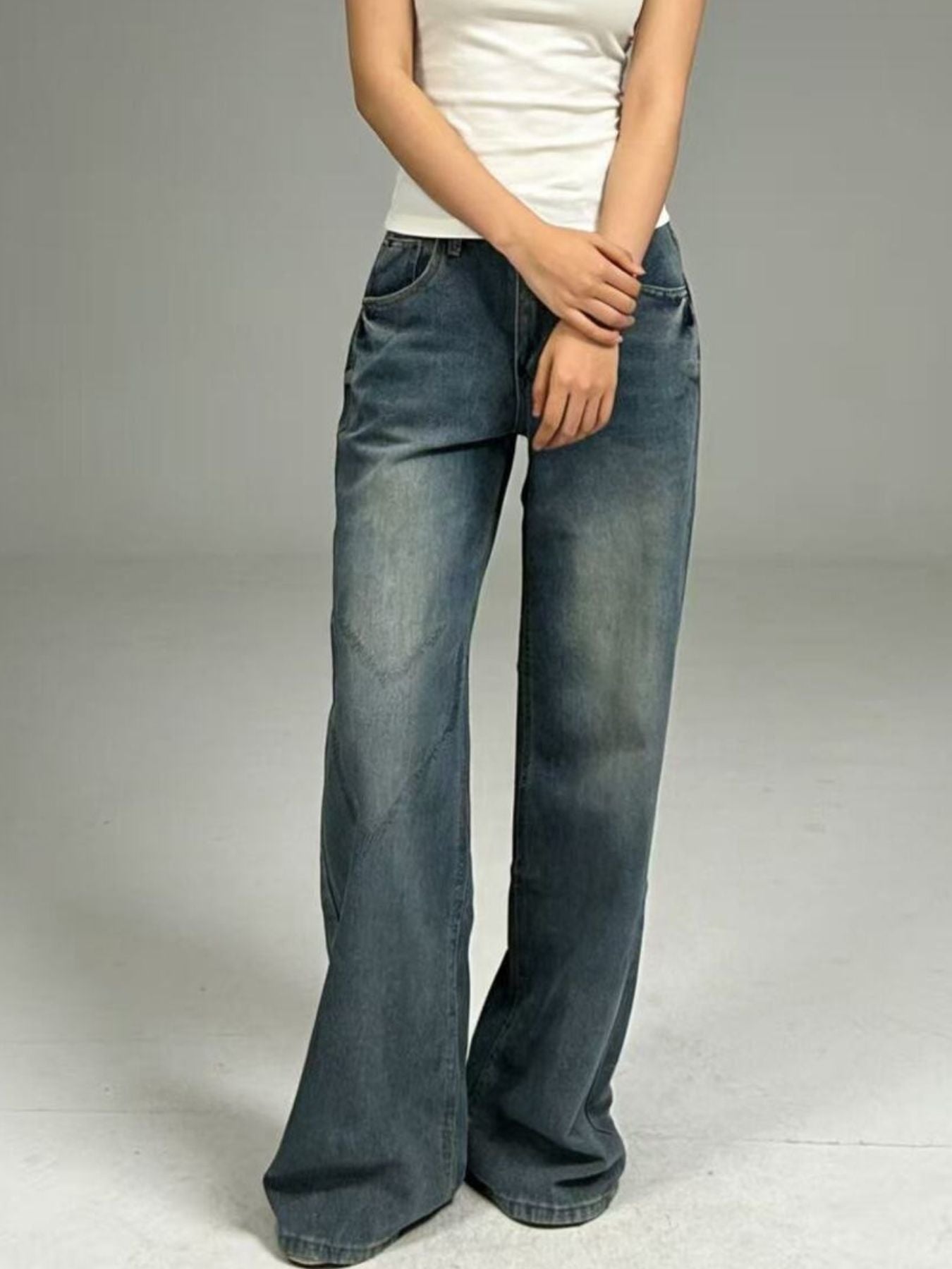 Vintage Wash Wide Leg Jeans