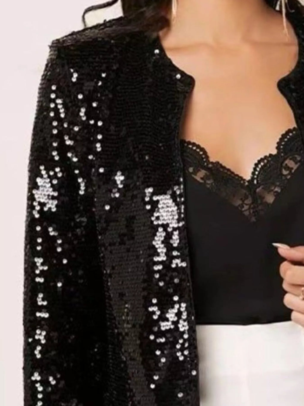 Full Size Sequin Long Sleeve Jacket Plus Size