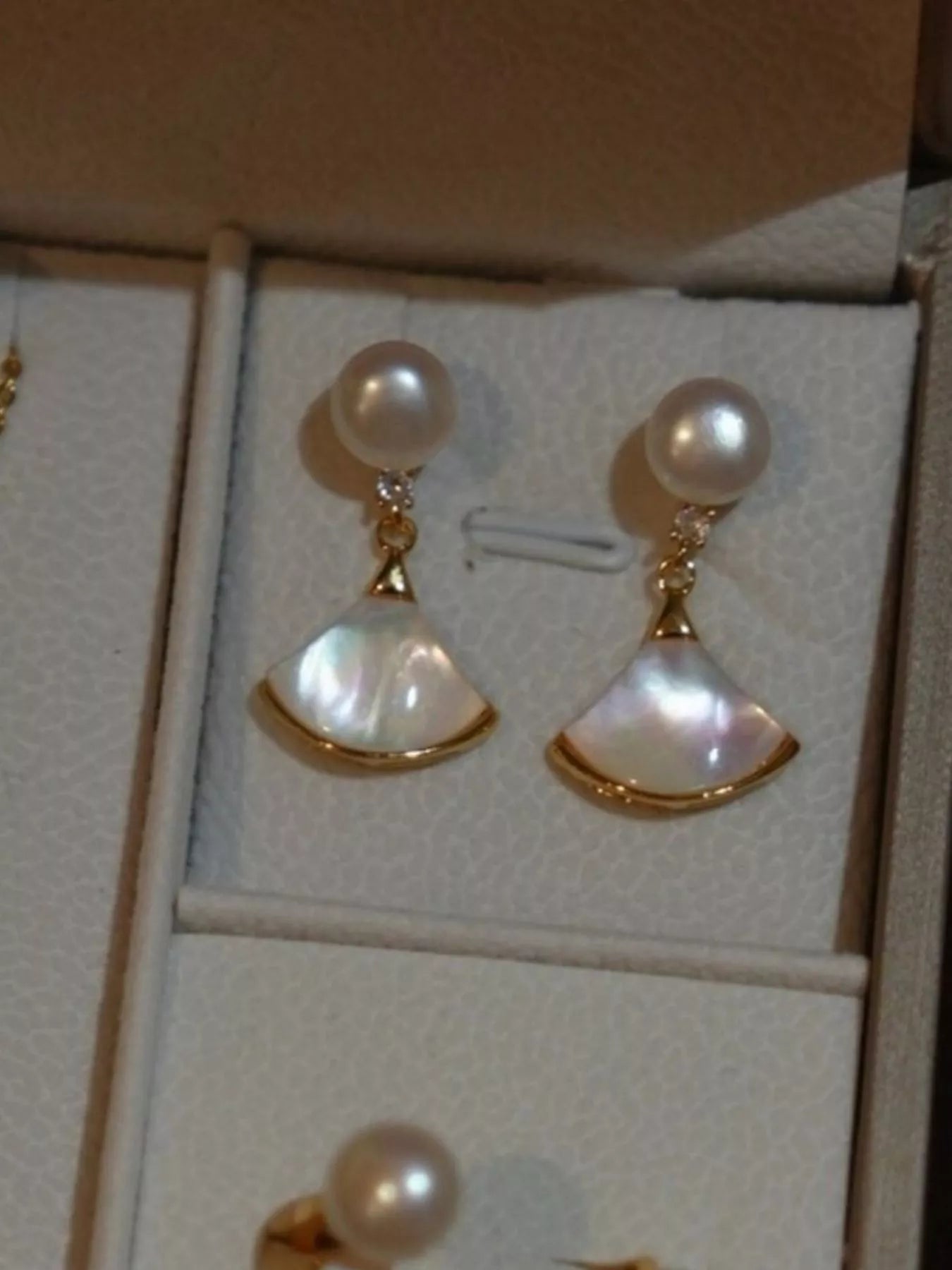 Fan-Shaped Pearl Drop Earrings