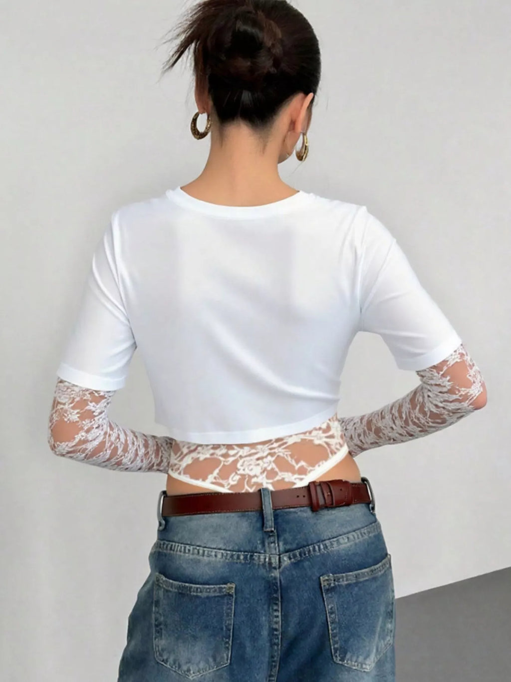 Full Size Lace Patchwork Round Neck Bodysuit Plus Size