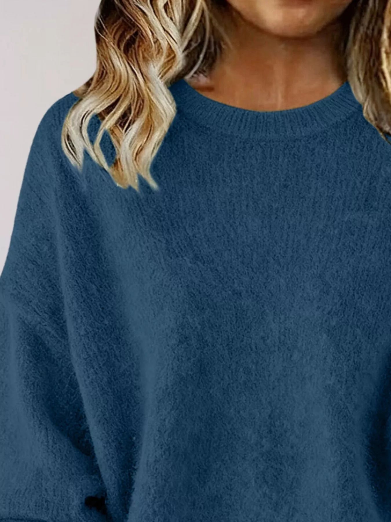 Full Size Round Neck Dropped Shoulder Sweater Plus Size