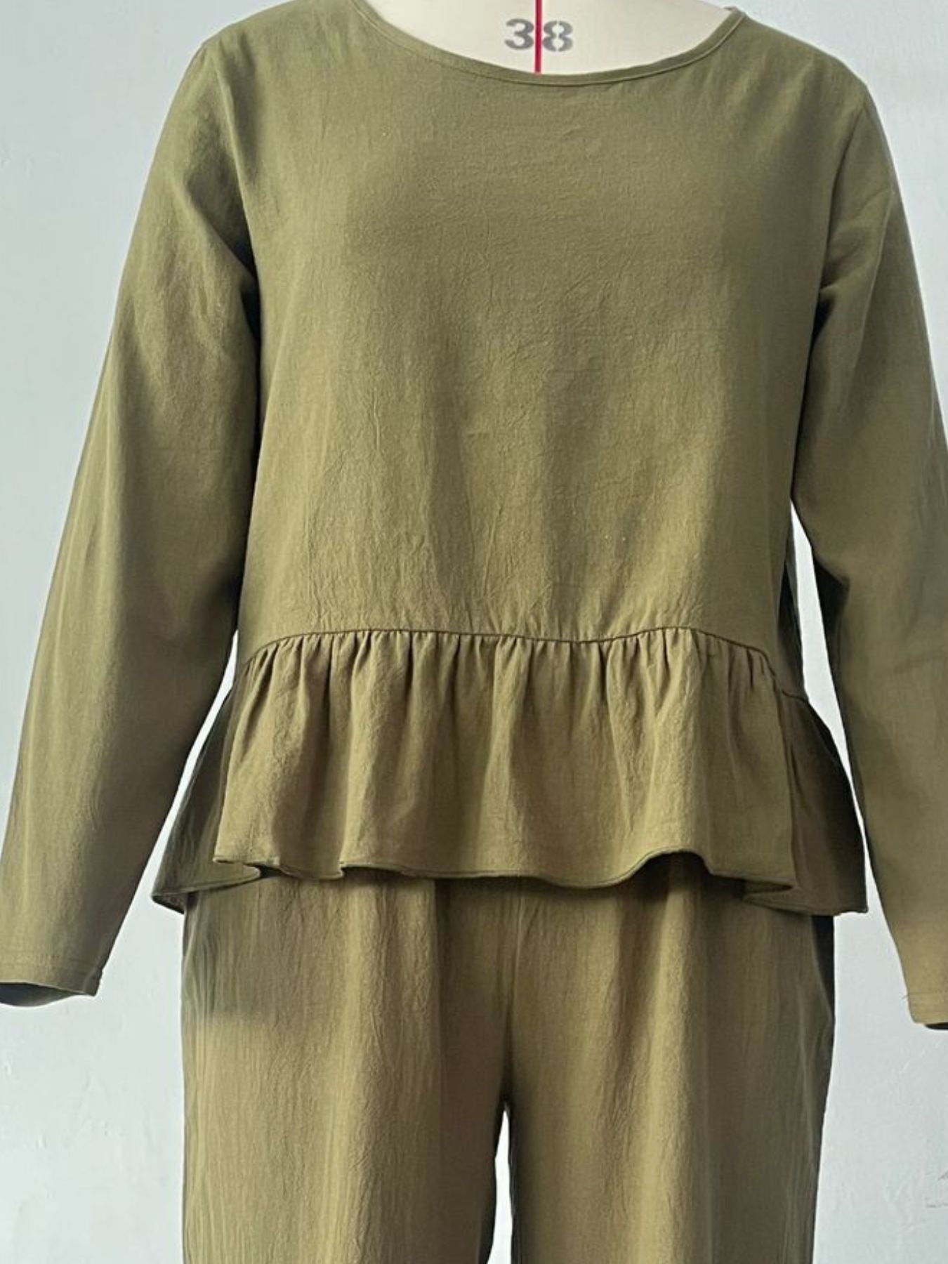Full Size Ruffled Hem Long Sleeve Top and Pants Set Plus Size