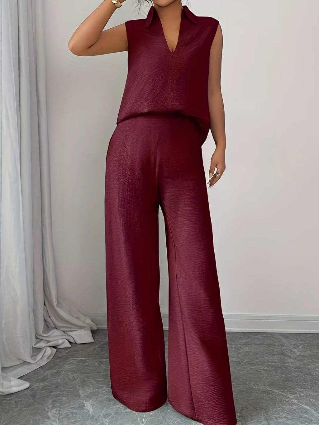 Sleeveless Top and Wide Leg Pants Set