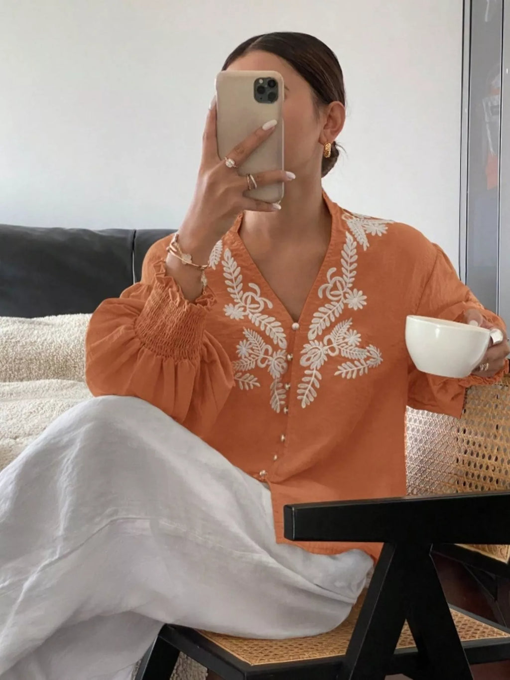 Embroidered Long Sleeve Blouse