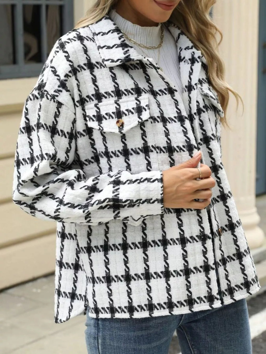 Plaid Button Up Long Sleeve Jacket