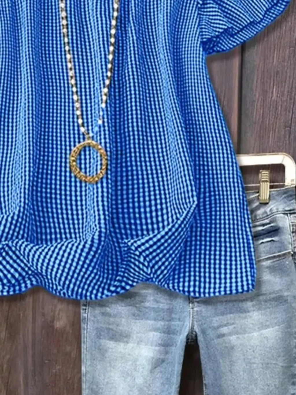 Full Size Gingham Smocked Ruffle Sleeve Blouse Plus Size