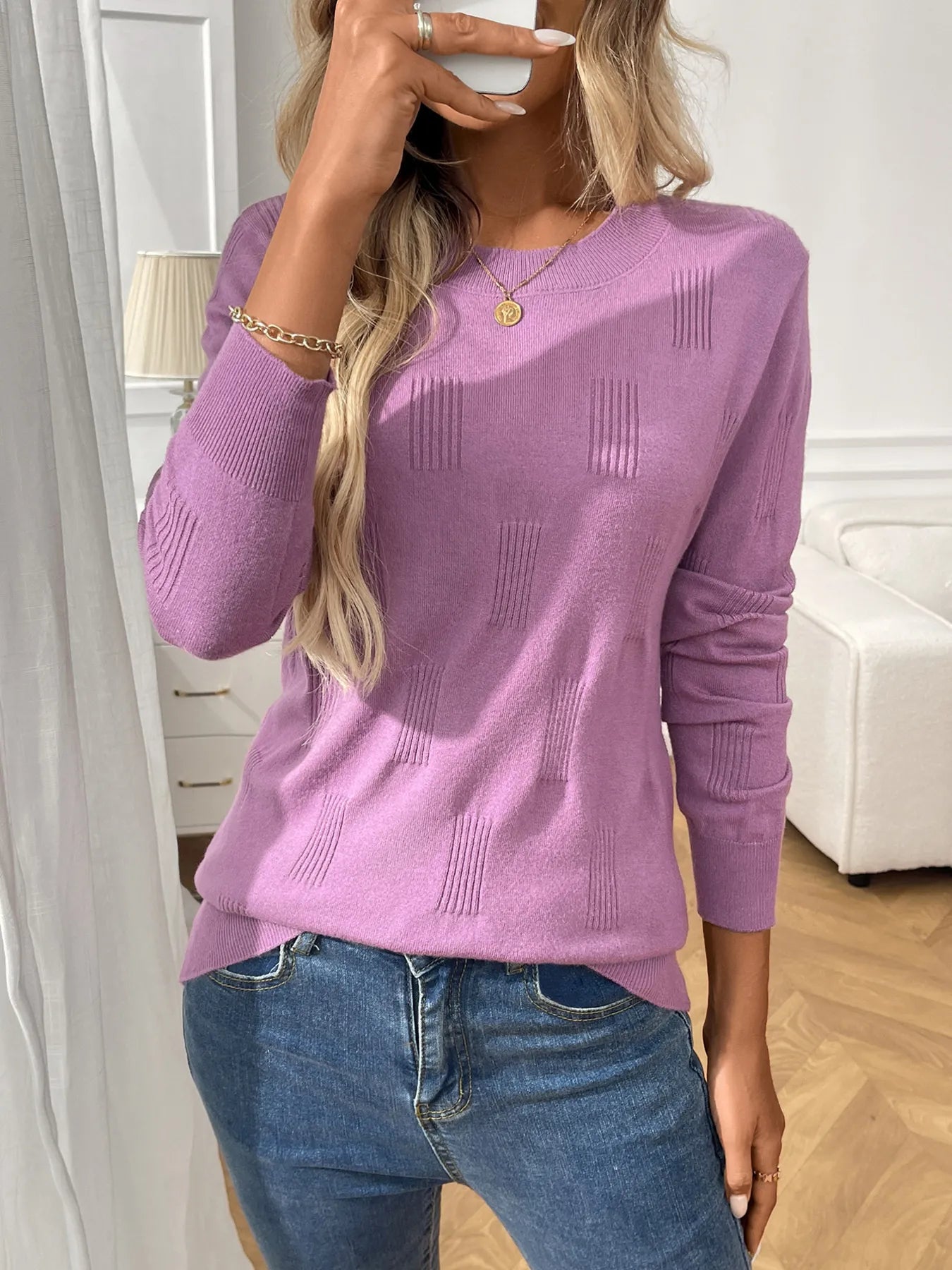 Round Neck Long Sleeve Knit Top