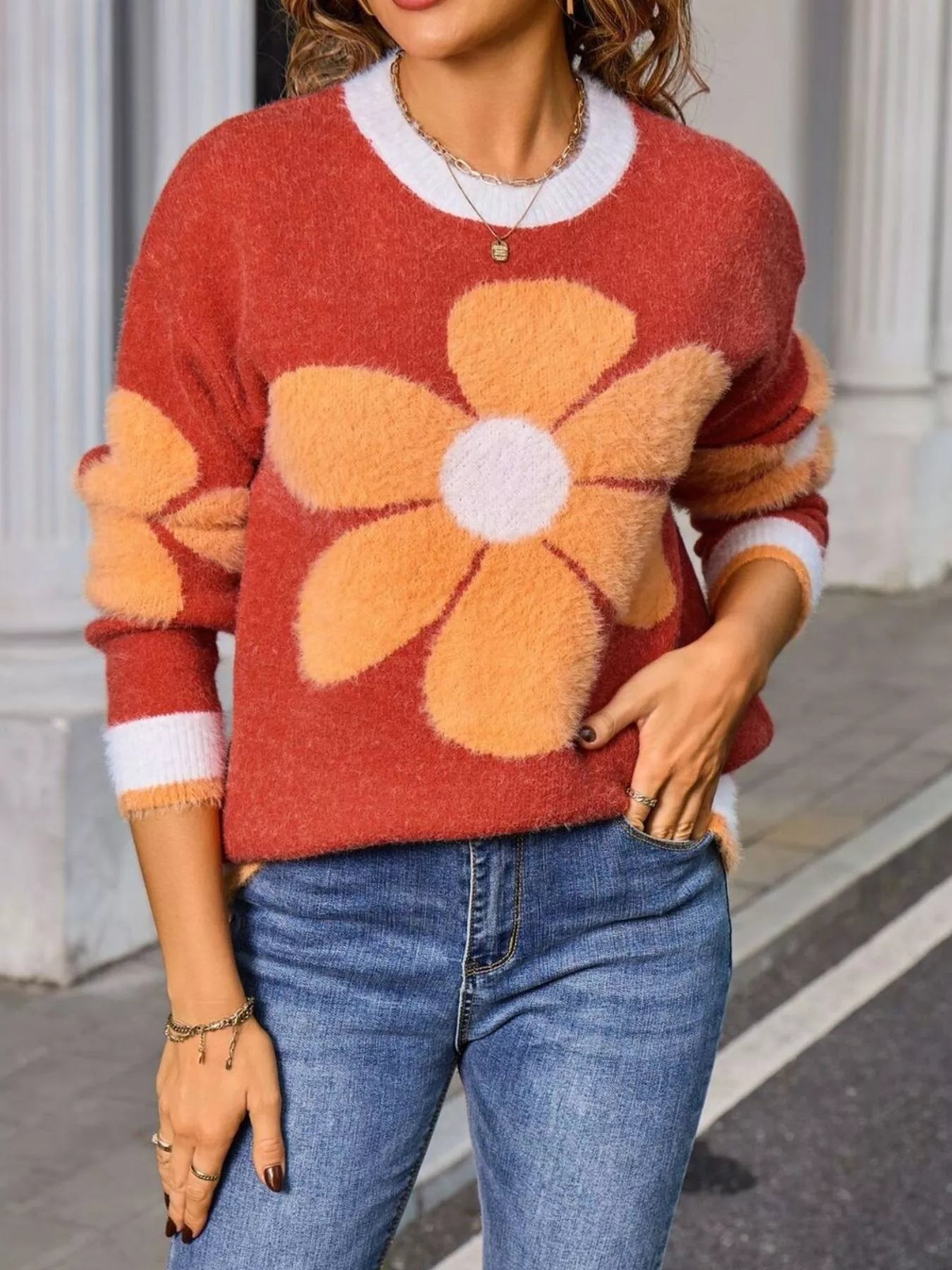Flower Round Neck Sweater
