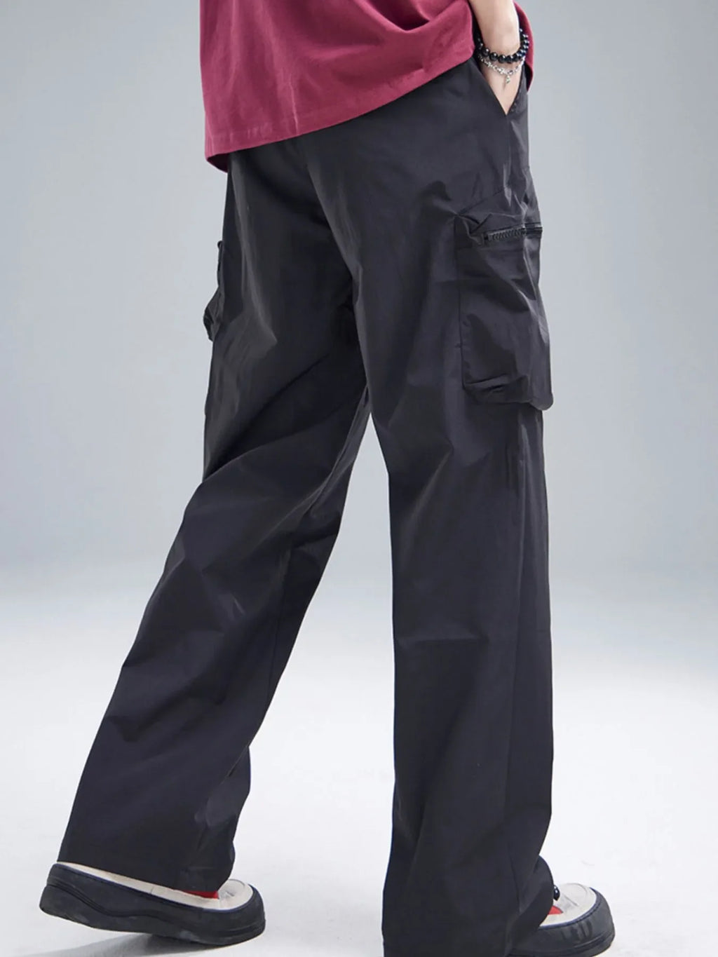 Men's Multi-Pocket Cargo Wide Leg Pants with Drawstring Waist