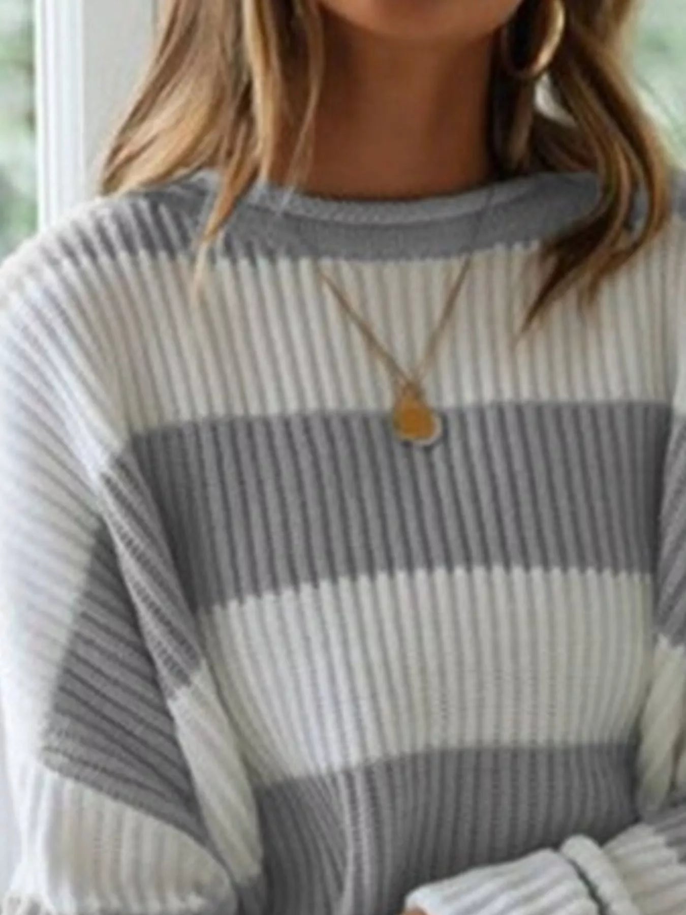 Contrast Striped Round Neck Sweater