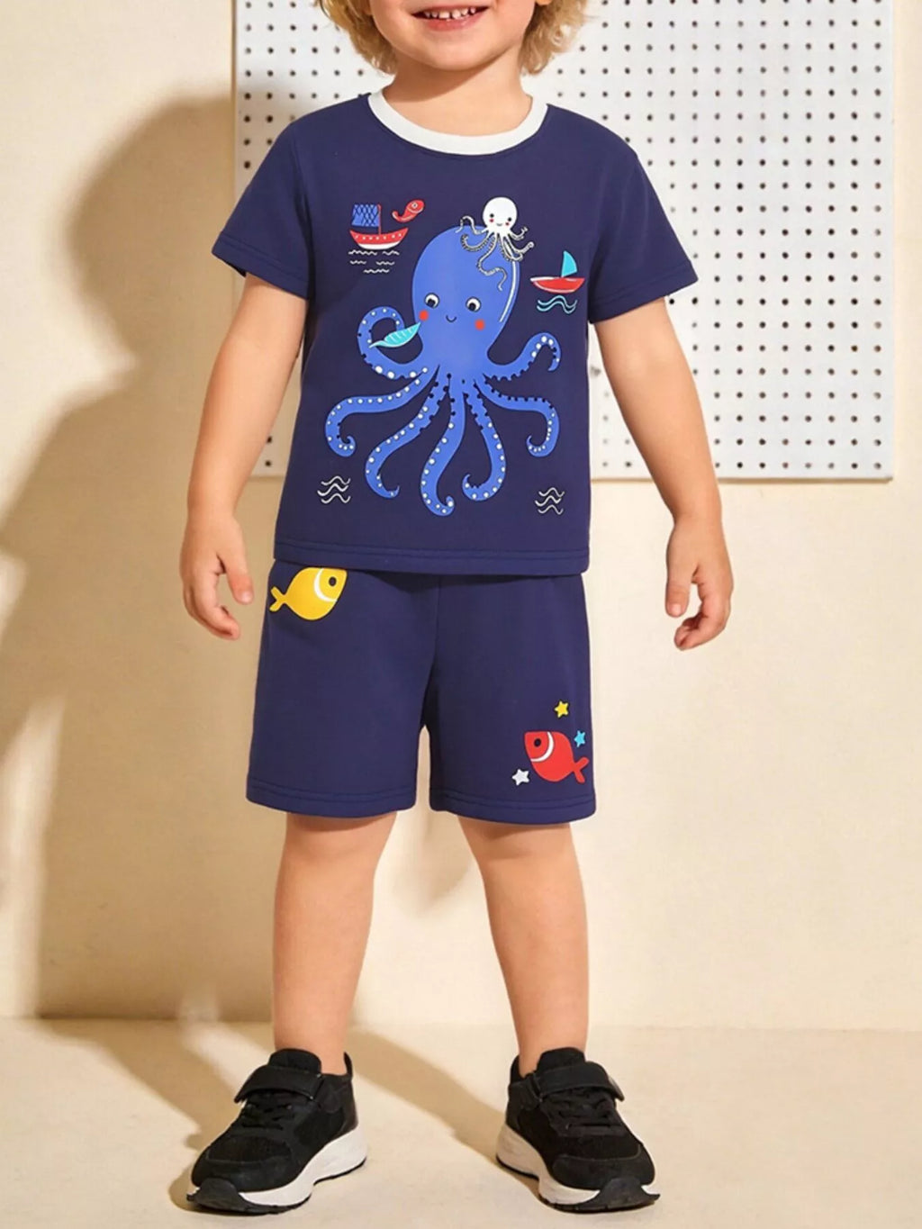 Children's Octopus Graphic Tee and Shorts Set