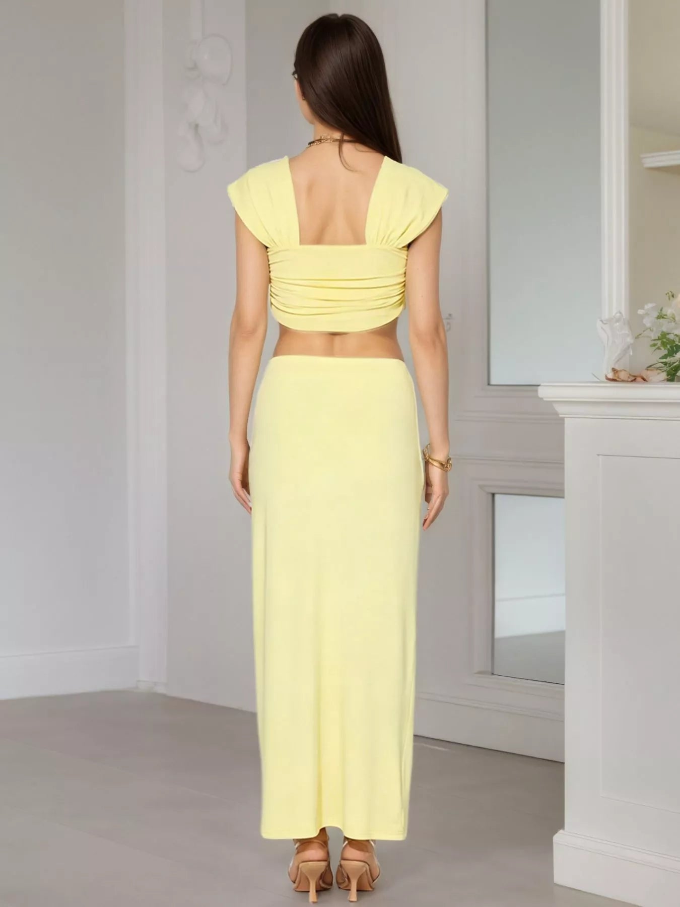 Ruched Crop Top and Maxi Skirt Set