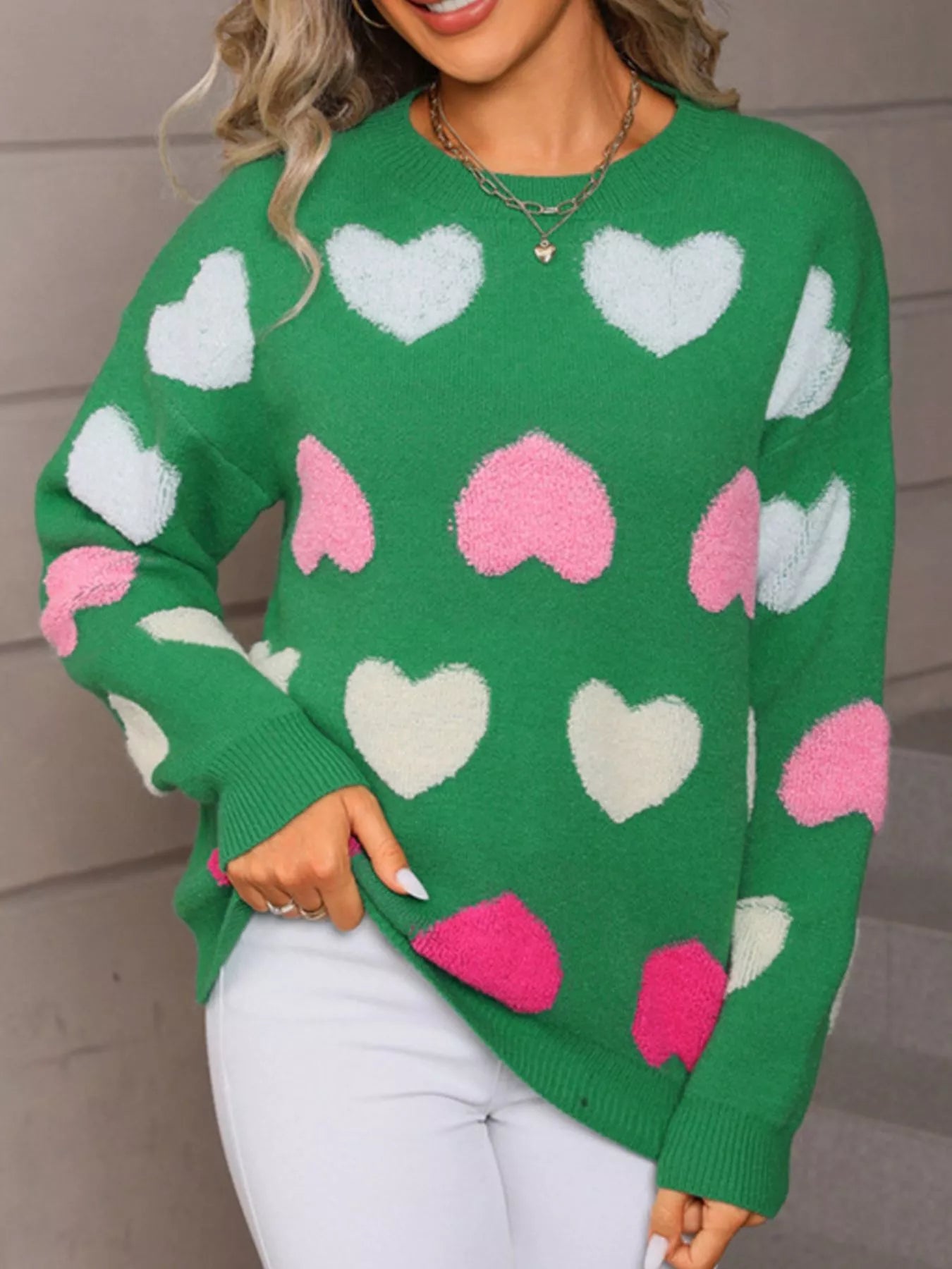 Valentine's Day Heart Pattern Fuzzy Knit Sweater