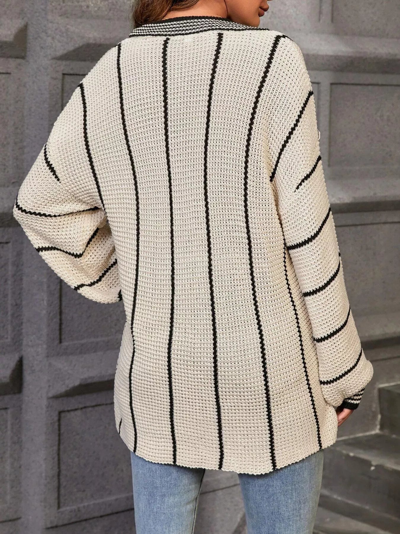 Striped V-Neck Relaxed Fit Sweater