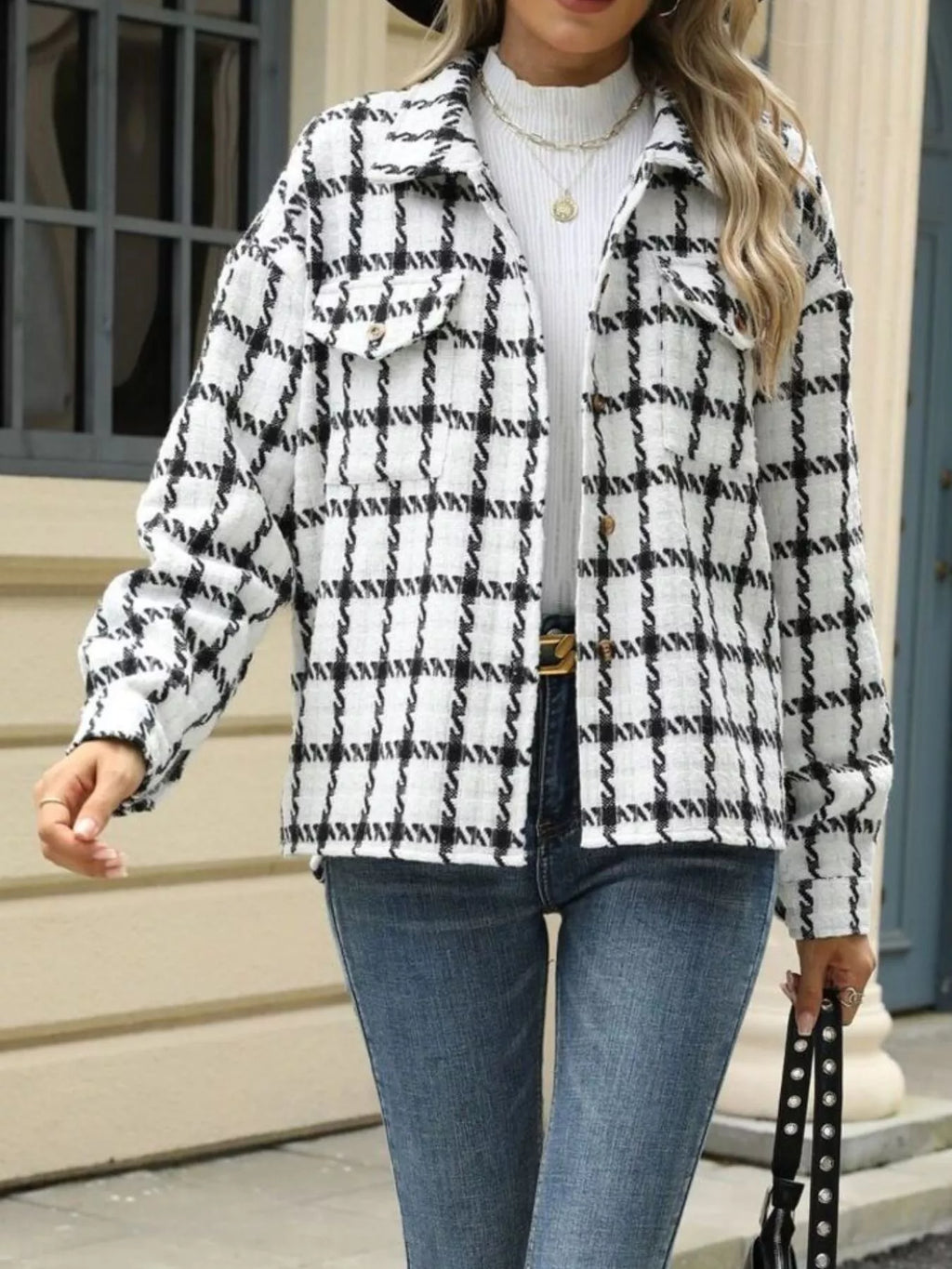 Plaid Button Up Long Sleeve Jacket