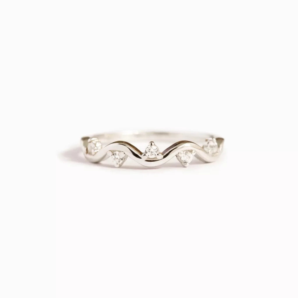 925 Sterling Silver Zircon Wave Ring