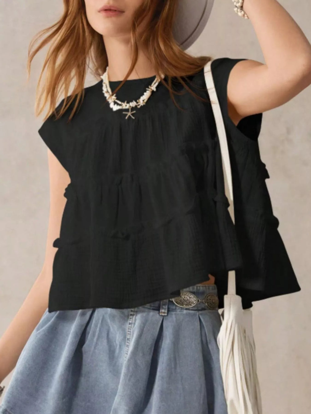 Tiered Cap Sleeve Blouse