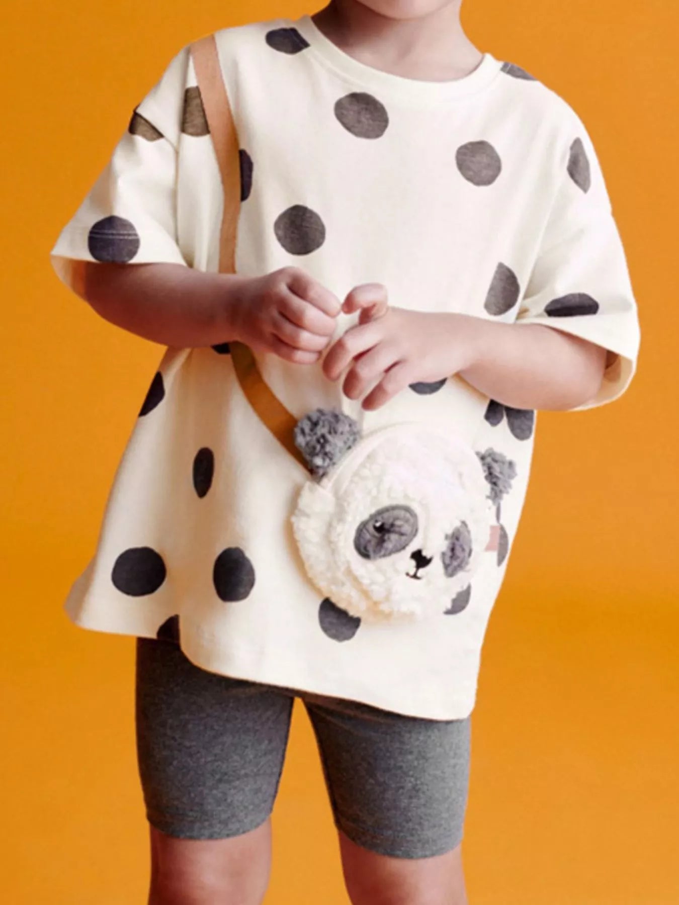 Children's Panda Bag Polka Dot T-Shirt & Shorts Set