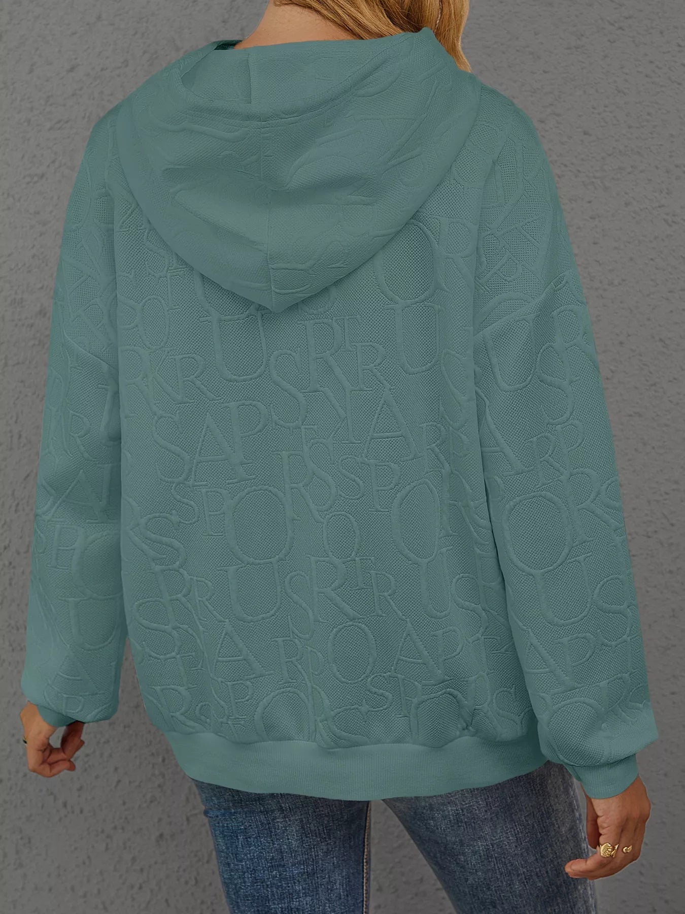 Full Size Embossed Lettering Casual Hoodie Plus Size