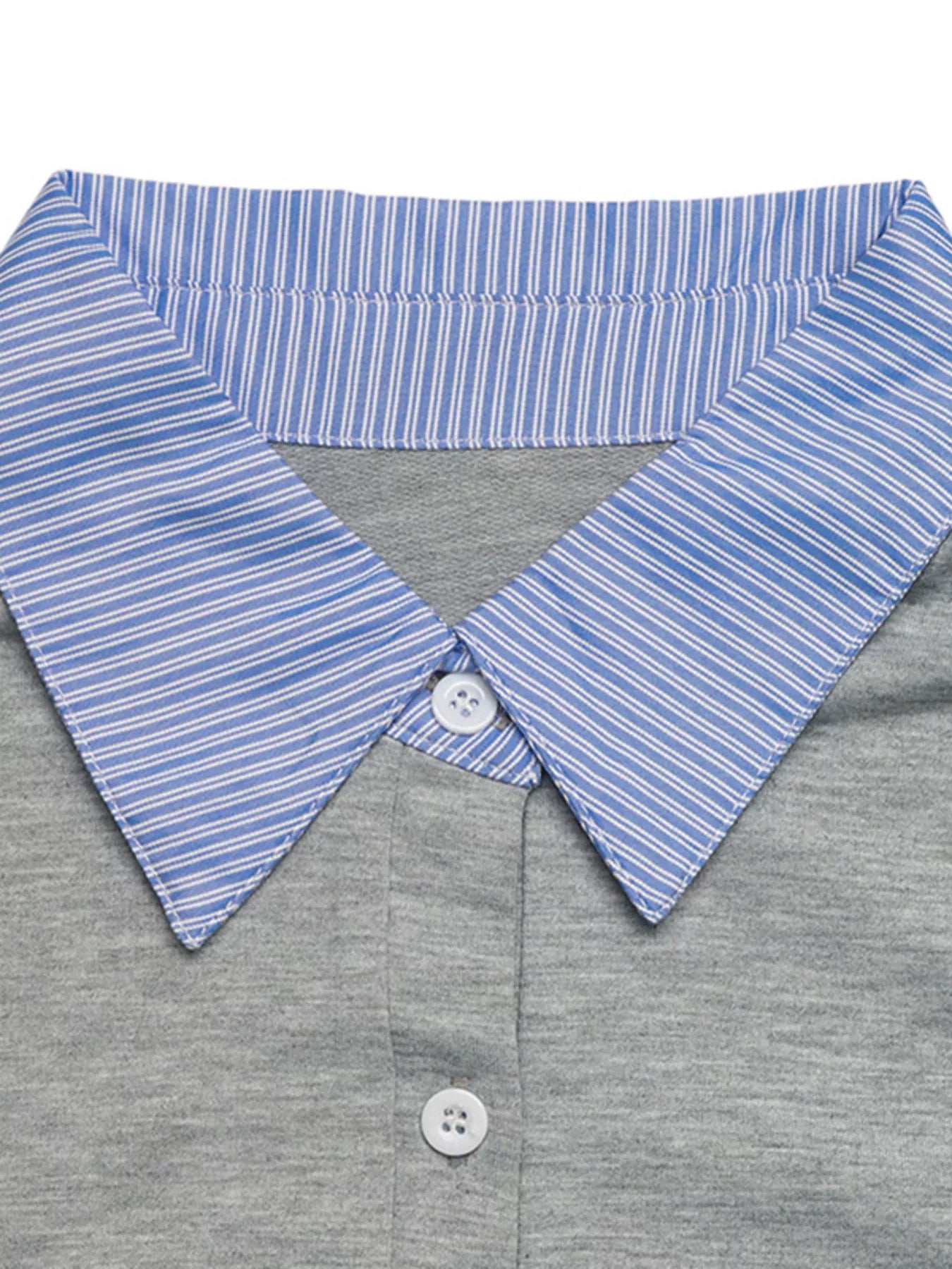 Striped Collar Long Sleeve Fake Two Piece Sweatshirt