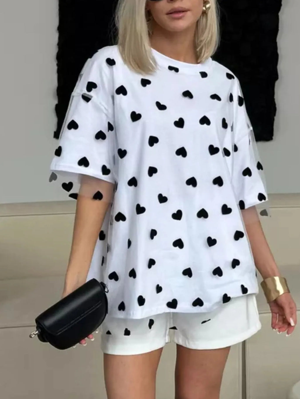 Heart Print Oversized T-Shirt
