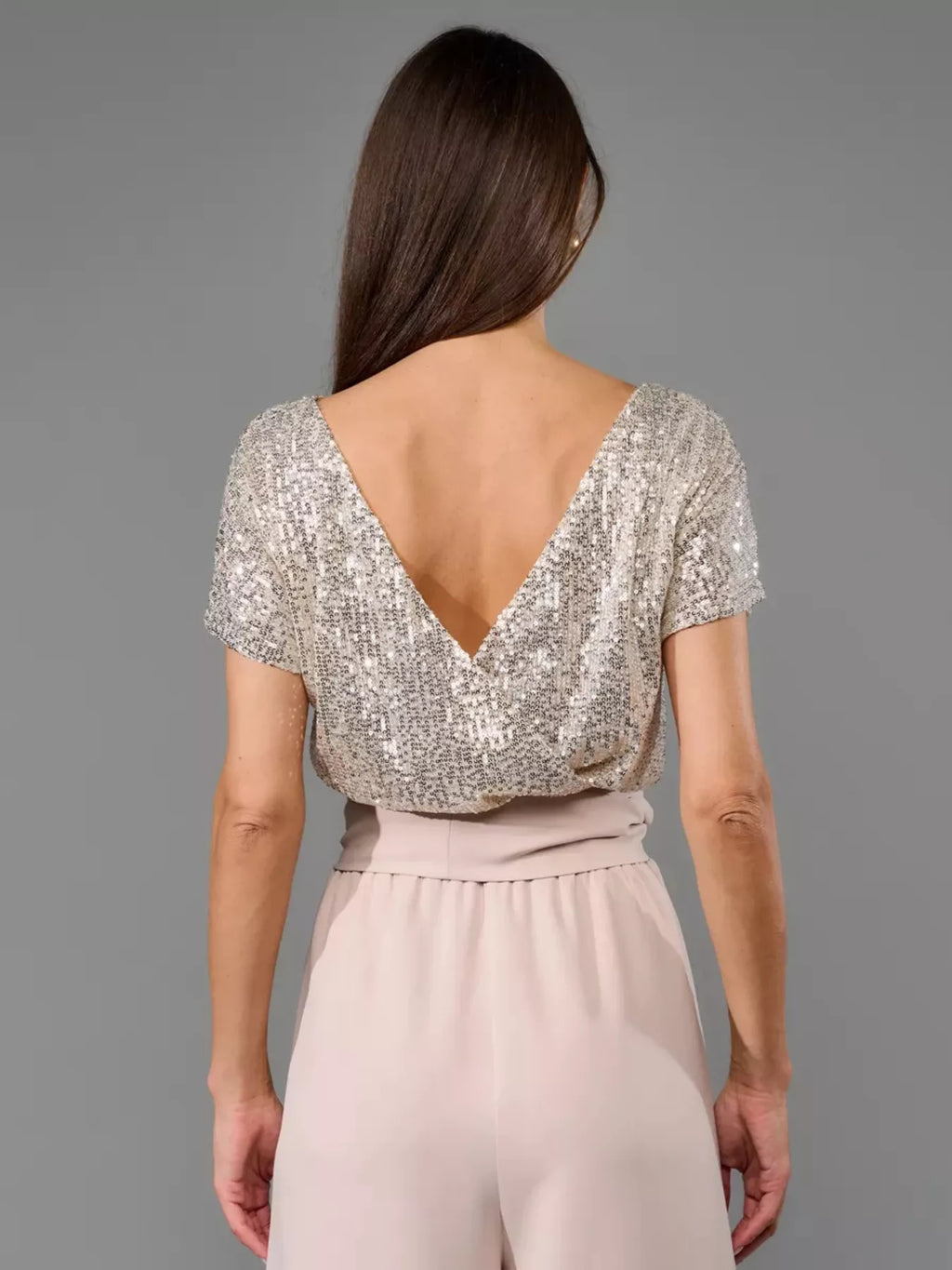 Full Size Sequin Short Sleeve Wide Leg Jumpsuit Plus Size