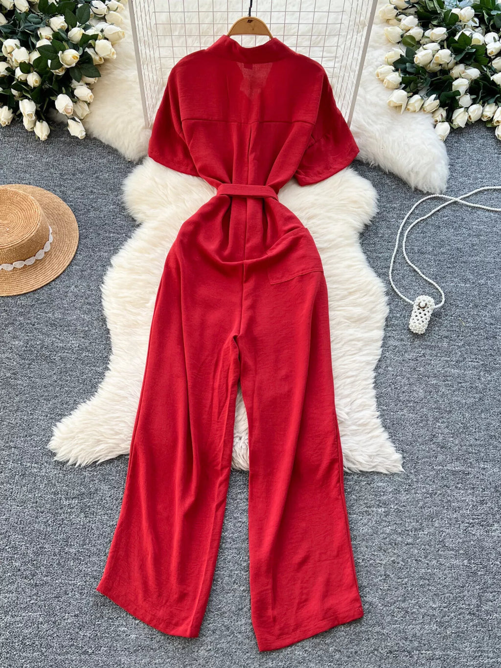 Button Front Wide Leg Jumpsuit