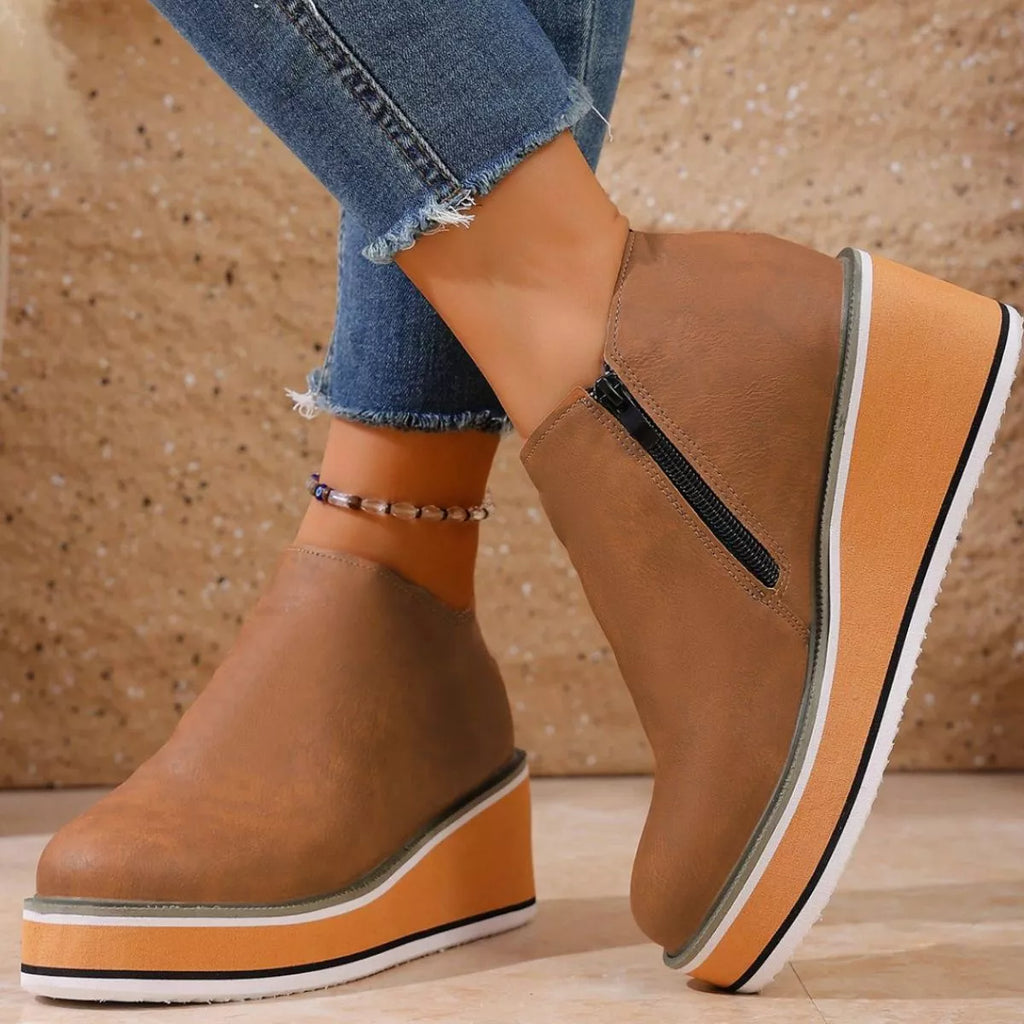 Round Toe Wedge Ankle Boots