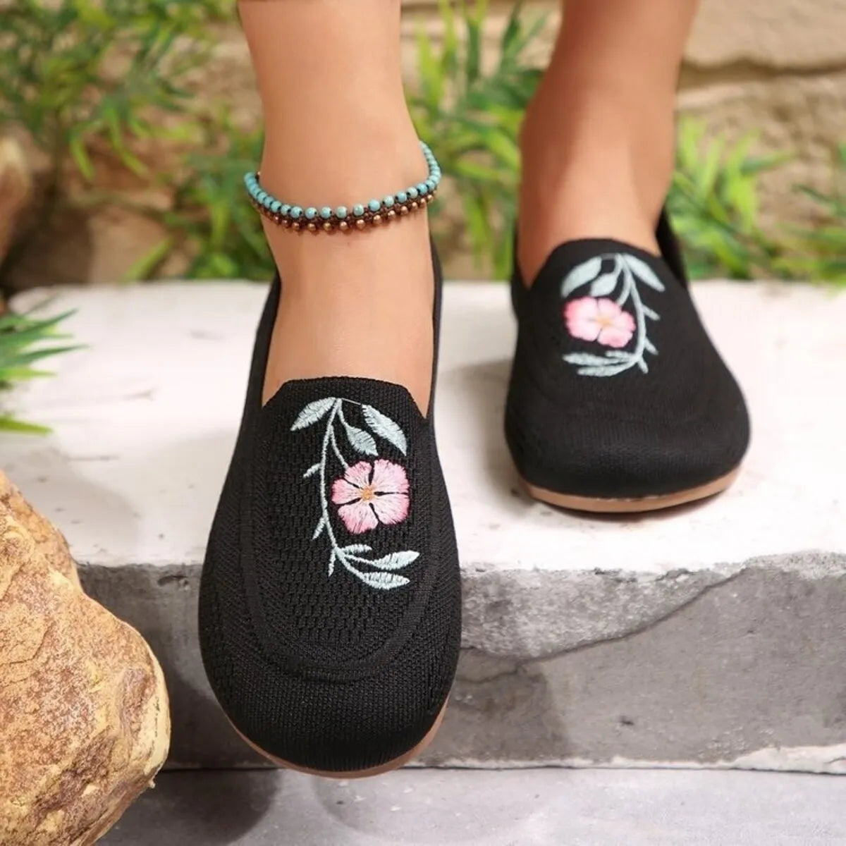 Embroidered Mesh Slip-Ons