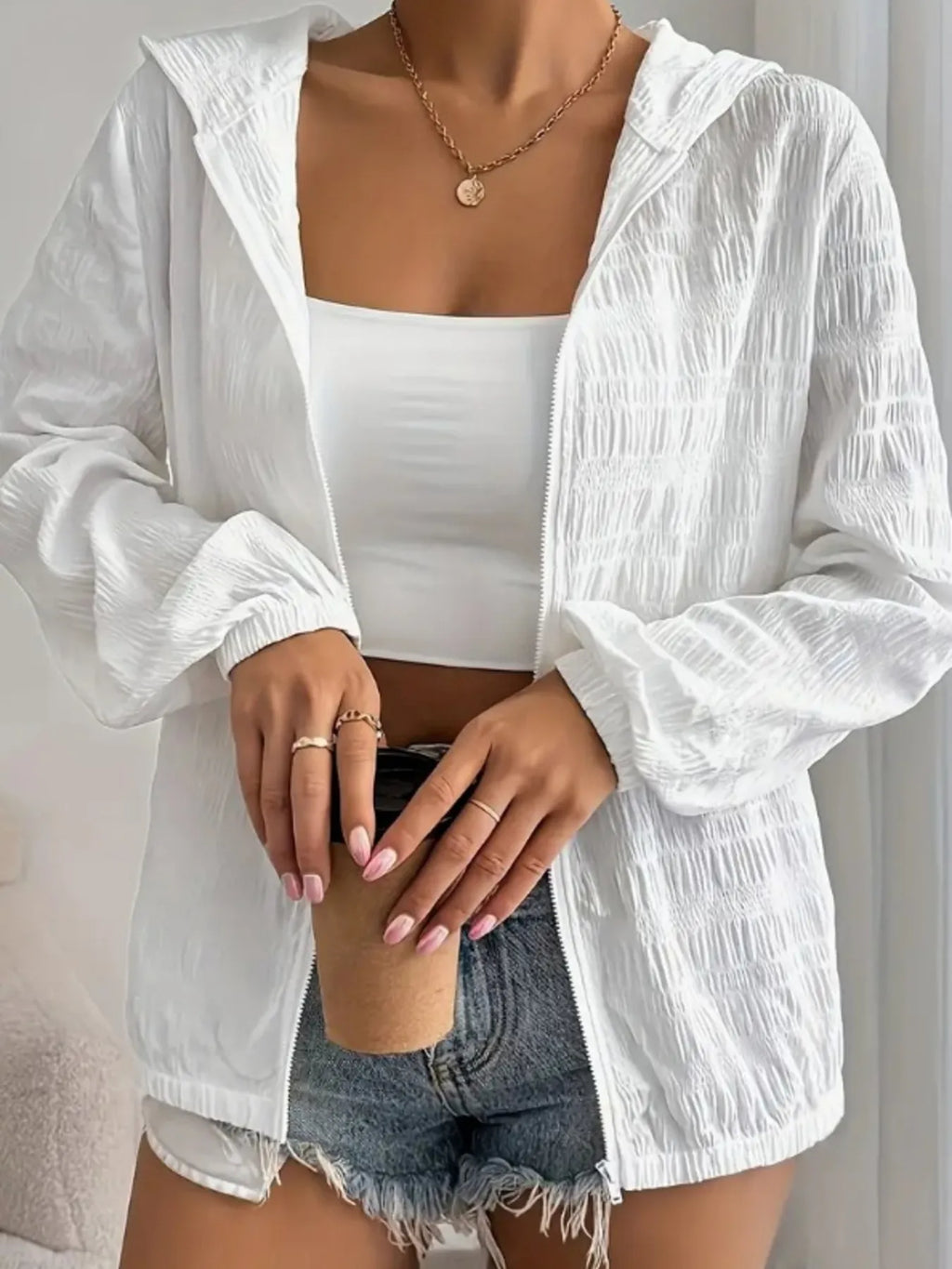 Zip Up Long Sleeve Hooded Outerwear