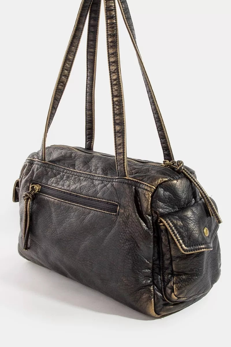 Fame Multi Pocket Textured Leather Shoulder Bag
