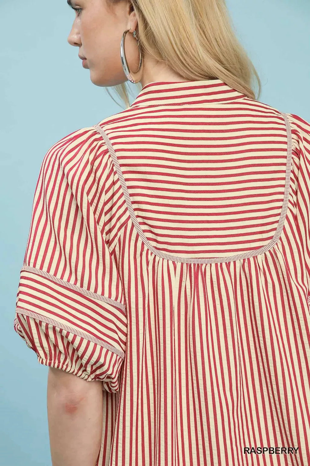 Umgee Striped Puff Sleeve Shift Dress