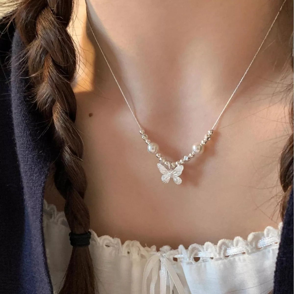 Butterfly Pearl Pendant Necklace