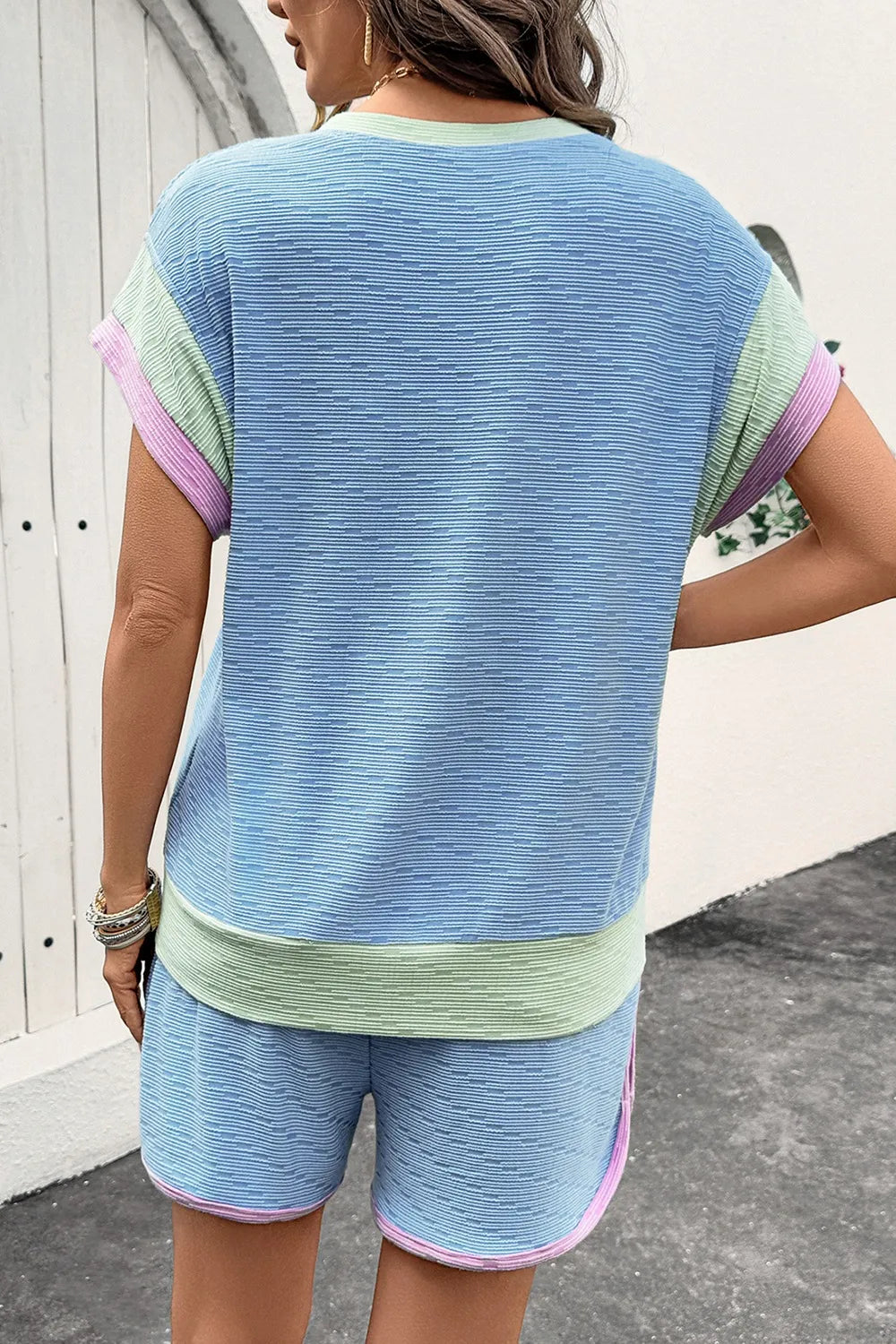 Contrast Round Neck Top and Shorts Set