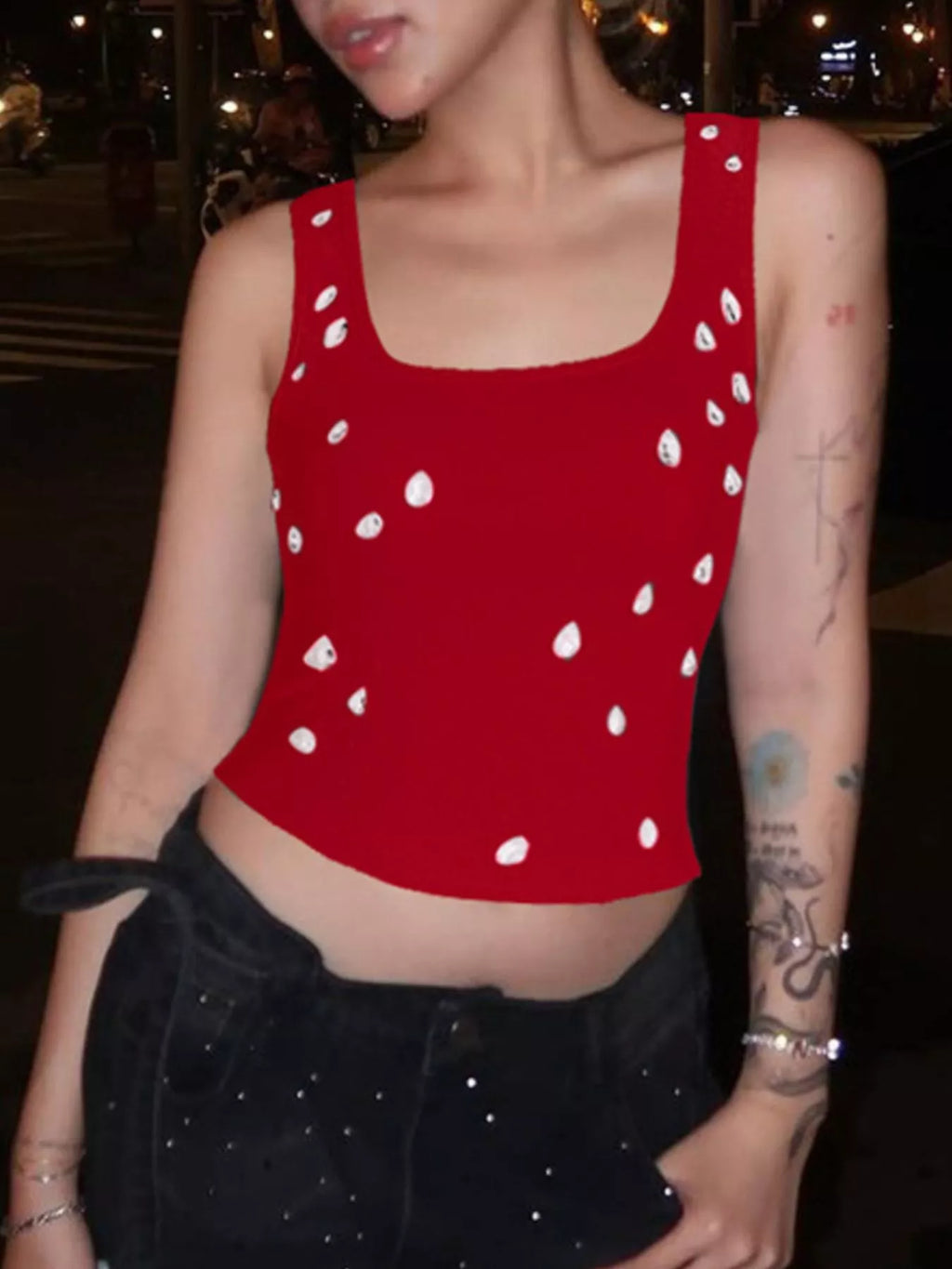 Bead Embellished Square Neck Tank