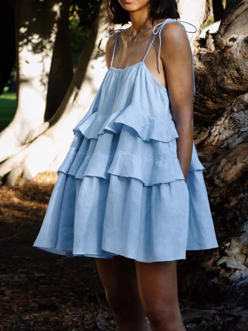 Ruffled Tie Shoulder Mini Dress