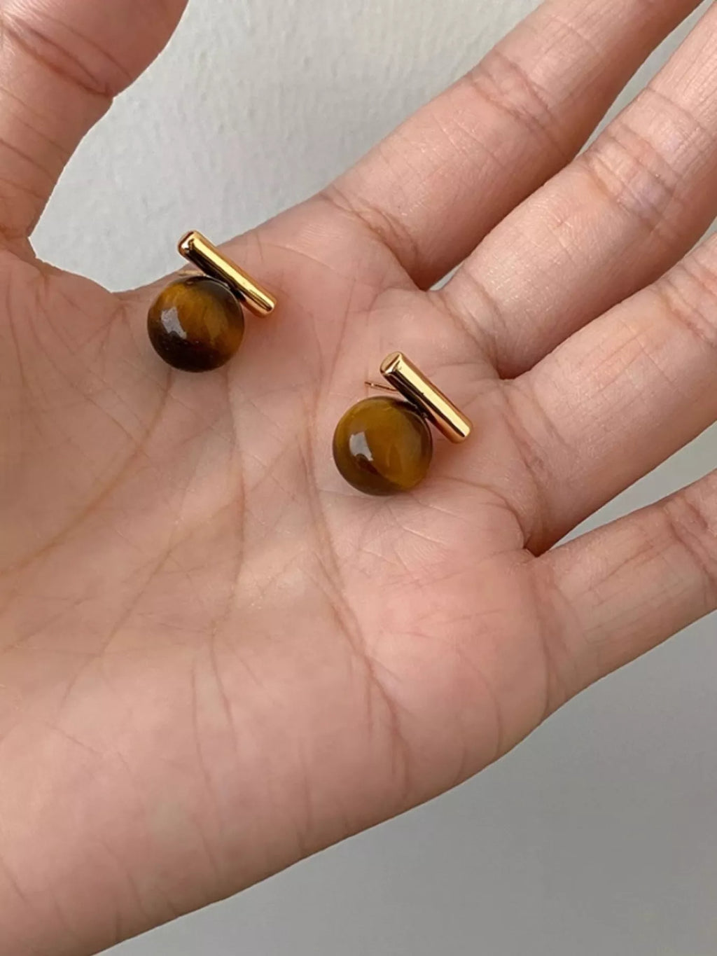Tiger Eye Stone Stud Earrings