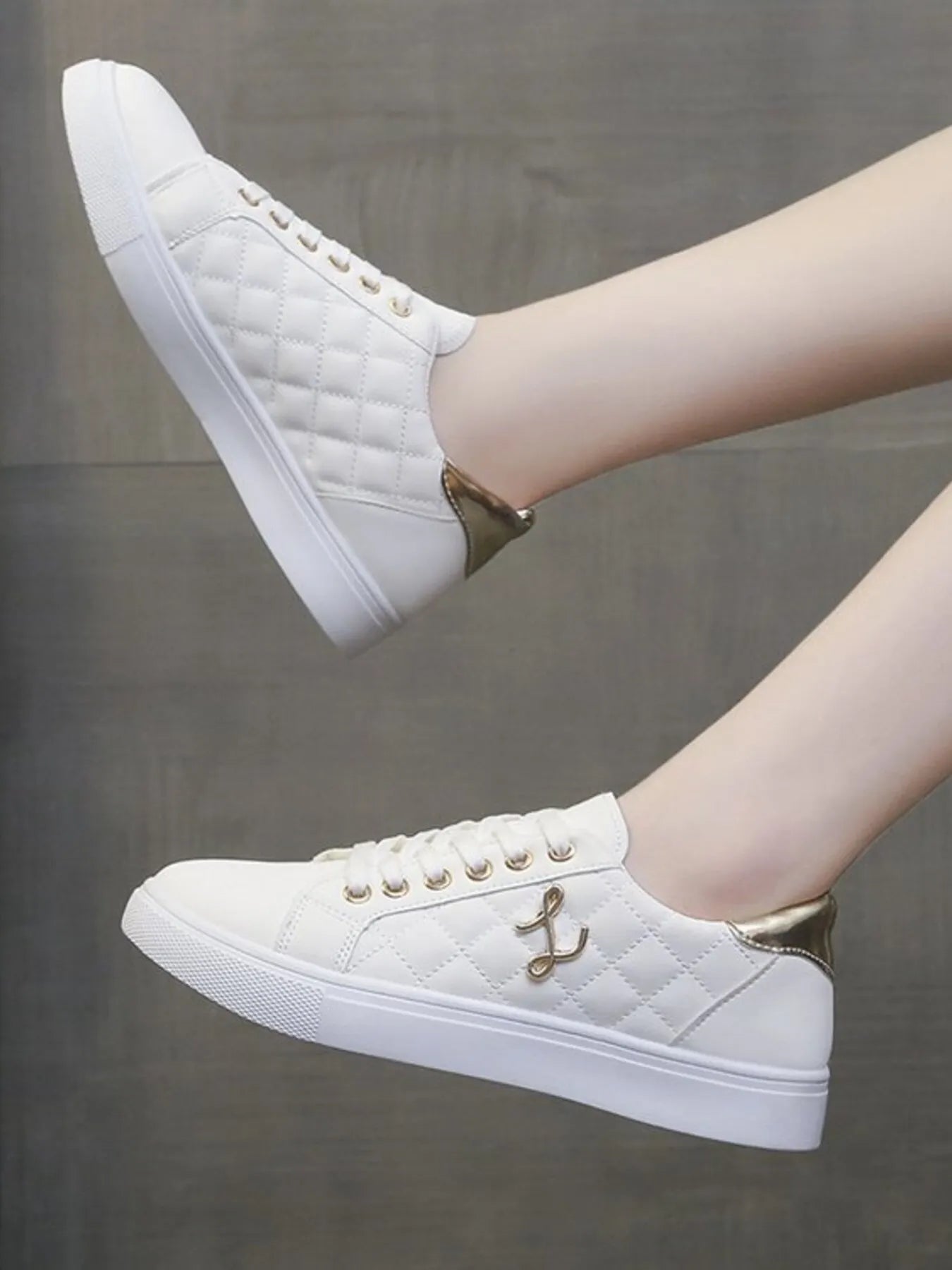 Quilted Platform Sneakers with Metallic Gold Accents