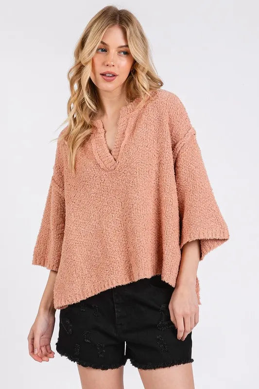 Mittoshop Side Slit Notched Drop Shoulder Sweater