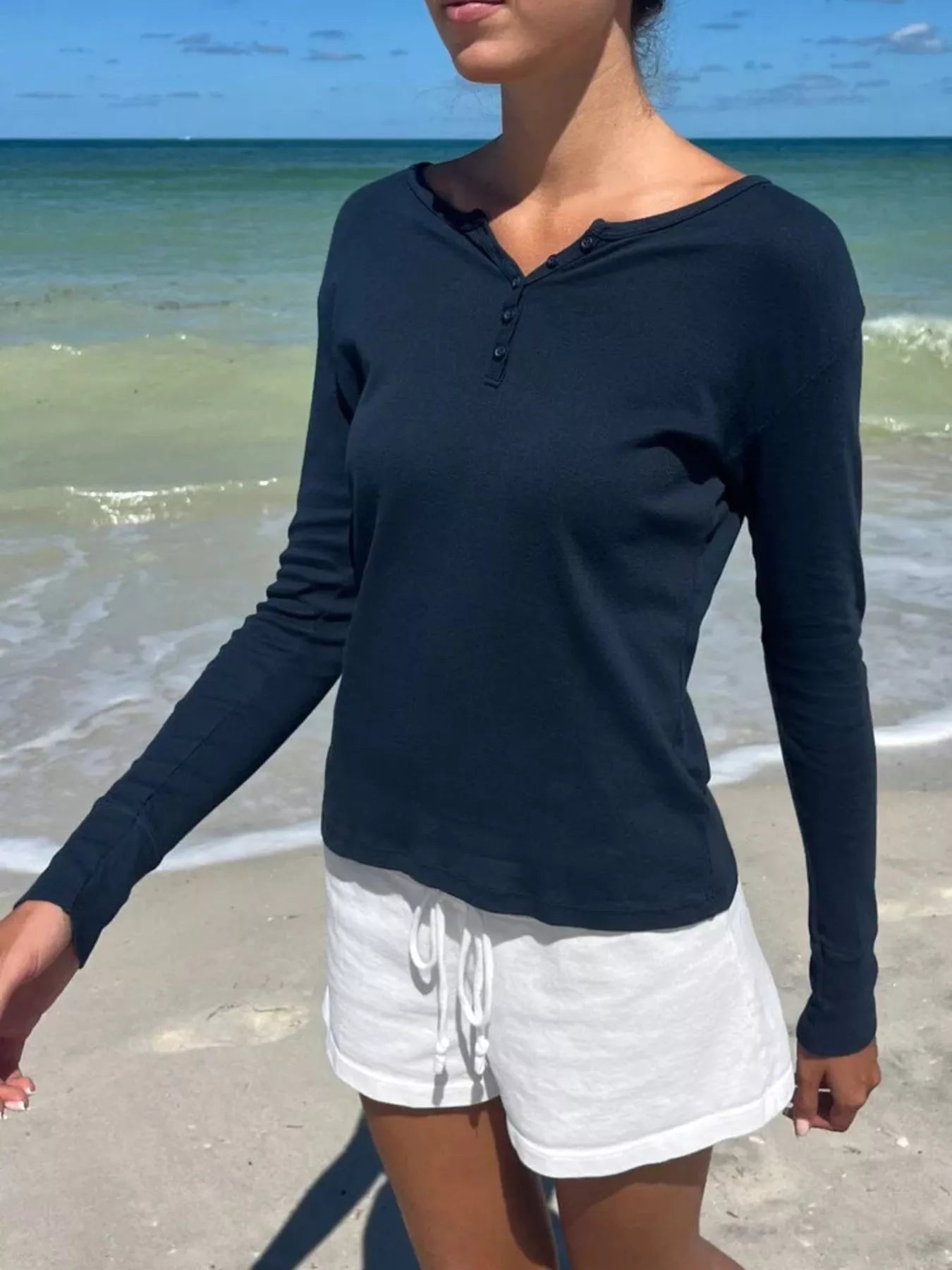 Striped Long Sleeve Henley T-Shirt